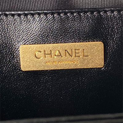 Chanel Mini Bag With Top Handle Shiny Lambskin Gold Tone Metal Black AS4958
