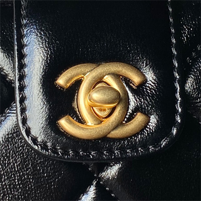 Chanel Small Bag With Top Handle Shiny Lambskin Gold Tone Metal Black AS4959