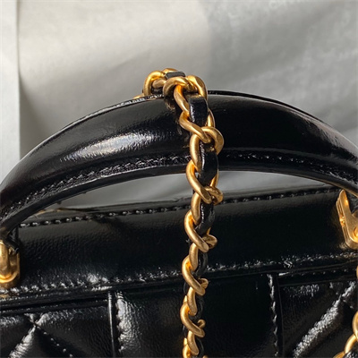 Chanel Small Bag With Top Handle Shiny Lambskin Gold Tone Metal Black AS4959