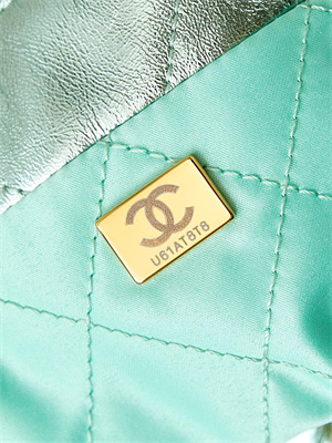 Chanel 22 Mini Handbag Metallic Calfskin Gold Tone Metal Green AS3980