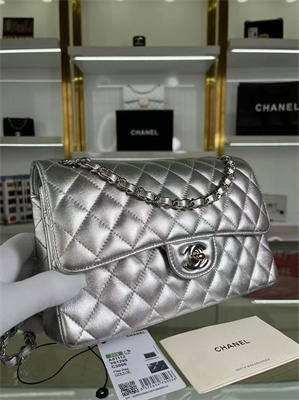 Chanel Medium Classic Flap Bag Metallic Silver AS1112