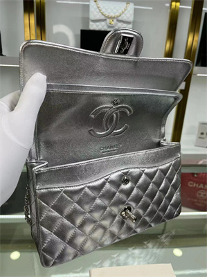 Chanel Medium Classic Flap Bag Metallic Silver AS1112
