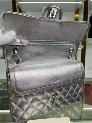 Chanel Medium Classic Flap Bag Metallic Silver AS1112