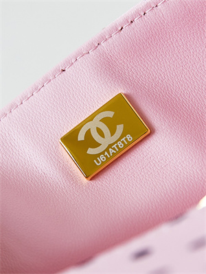 Chanel Mini Classic Handbag Pink Fabric with Black Dot A69900