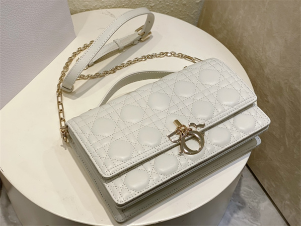 CD Miss Dior Top Handle Bag Cannage Lambskin  White