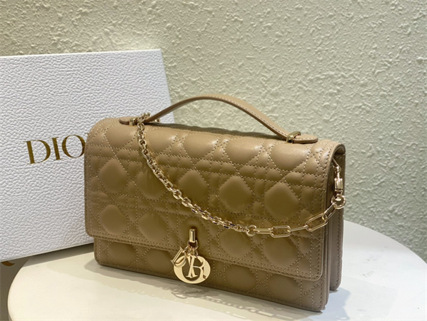 CD Miss Dior Top Handle Bag Cannage Lambskin Biscuit