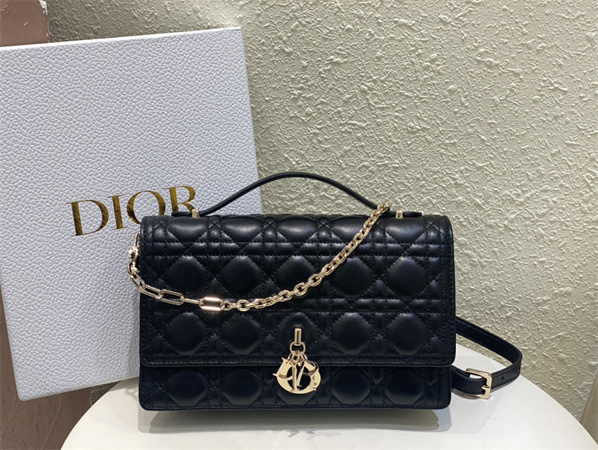CD Miss Dior Top Handle Bag Cannage Lambskin Black