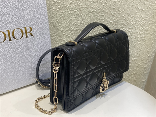 CD Miss Dior Top Handle Bag Cannage Lambskin Black