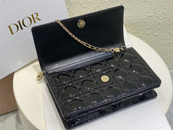 CD Miss Dior Top Handle Bag Cannage Patent Calfskin Black