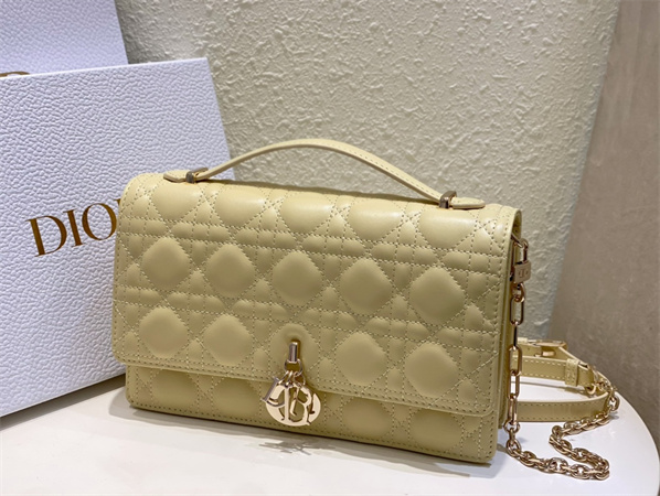 CD Miss Dior Top Handle Bag Cannage Lambskin Yellow