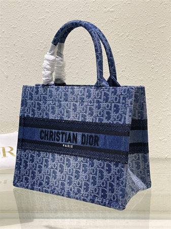 CD Small Book Tote Blue Denim Dior  Oblique Jacquard