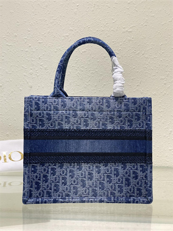 CD Small Book Tote Blue Denim Dior  Oblique Jacquard