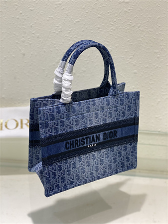CD Small Book Tote Blue Denim Dior  Oblique Jacquard