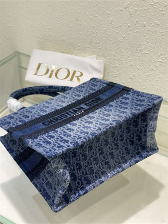 CD Small Book Tote Blue Denim Dior  Oblique Jacquard