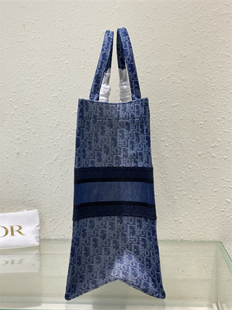CD Large Book Tote Blue Denim Dior  Oblique Jacquard