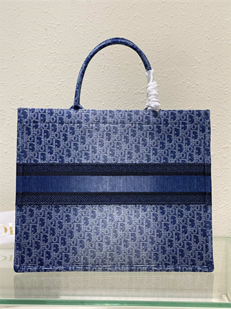 CD Large Book Tote Blue Denim Dior  Oblique Jacquard