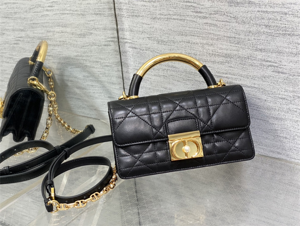 CD Mini Dior Ange Bag Black Macrocannage Calfskin