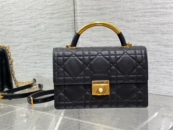 CD Medium Ange Bag Black Macrocannage Calfskin