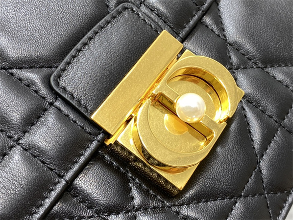 CD Medium Ange Bag Black Macrocannage Calfskin