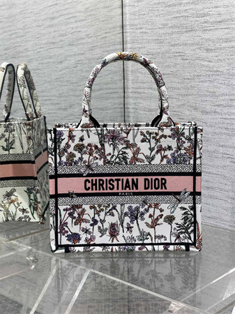 CD Small Book Tote White Multicolor Dior Herbarium Embroidery