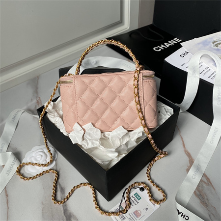 Chanel Vanity Case With Top Handle Grained Calfskin Gold Tone Metal Pink AP4064