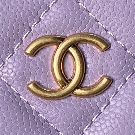 Chanel Vanity Case With Top Handle Grained Calfskin Gold Tone Metal Lt Purple AP4064