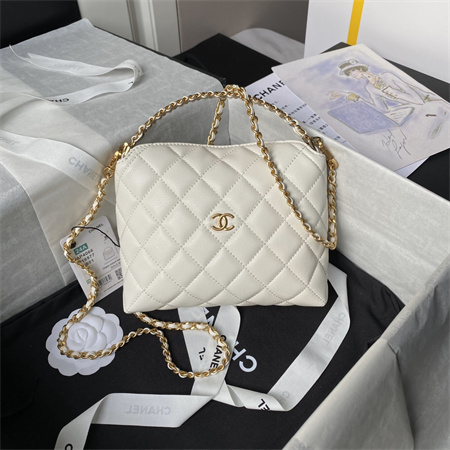 Chanel Clutch With Chain Grained Shiny Calfskin & Gold-Tone Metal White AP4066