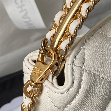Chanel Clutch With Chain Grained Shiny Calfskin & Gold-Tone Metal White AP4066