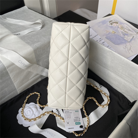 Chanel Clutch With Chain Grained Shiny Calfskin & Gold-Tone Metal White AP4066