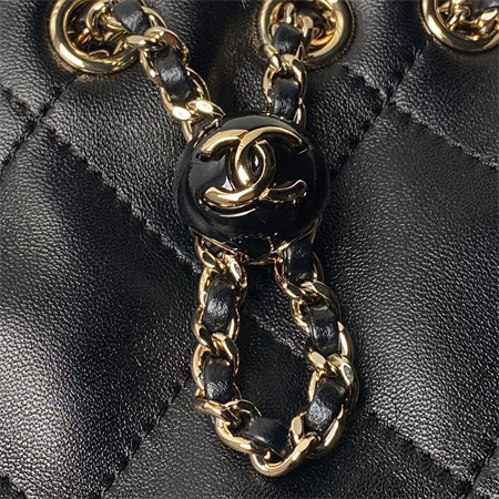 Chanel Backpack Shiny Lambskin Gold Tone Metal Black AS4810