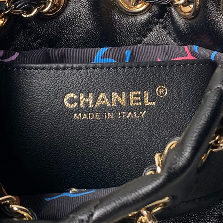 Chanel Backpack Shiny Lambskin Gold Tone Metal Black AS4810