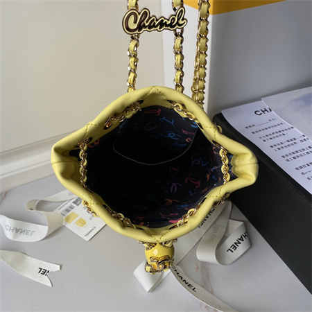 Chanel Backpack Shiny Lambskin Gold Tone Metal Yellow AS4810