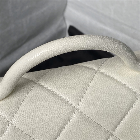 Chanel Mini Flap Bag With Top Handle Grained Shinny Calfskin Gold Tone Metal White AS4956