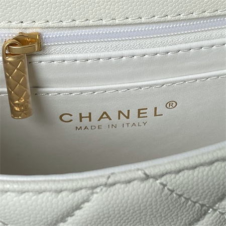 Chanel Mini Flap Bag With Top Handle Grained Shinny Calfskin Gold Tone Metal White AS4956