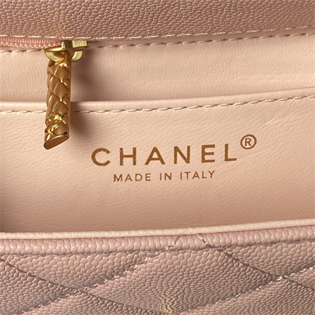 Chanel Mini Flap Bag With Top Handle Grained Shinny Calfskin Gold Tone Metal Pink AS4956