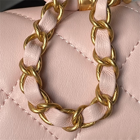 Chanel Mini Flap Bag With Top Handle Lambskin Gold Tone Metal Pink AS4956