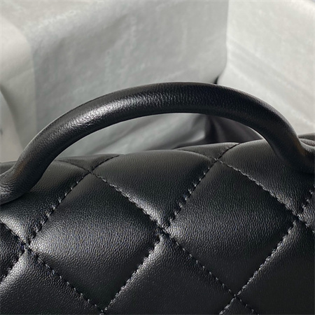 Chanel Mini Flap Bag With Top Handle Lambskin Gold Tone Metal Black AS4956