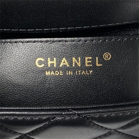 Chanel Mini Flap Bag With Top Handle Lambskin Gold Tone Metal Black AS4956