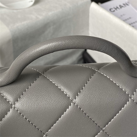 Chanel Mini Flap Bag With Top Handle Lambskin Gold Tone Metal Grey AS4956