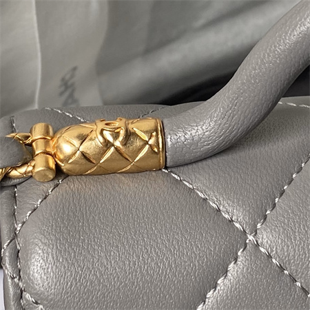 Chanel Mini Flap Bag With Top Handle Lambskin Gold Tone Metal Grey AS4956