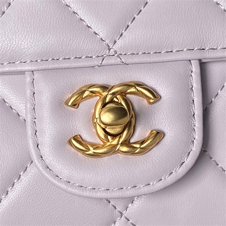 Chanel Mini Flap Bag With Top Handle Lambskin Gold Tone Metal Lt Purple AS4956
