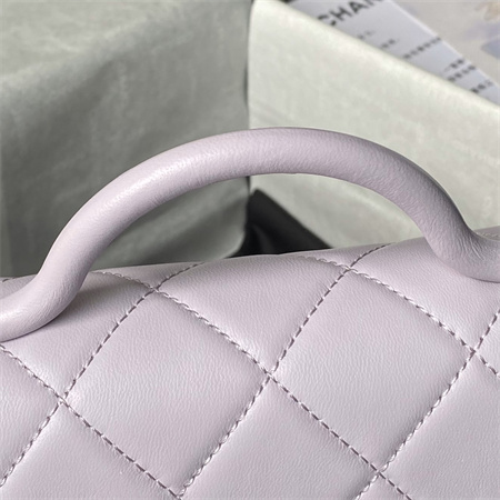 Chanel Mini Flap Bag With Top Handle Lambskin Gold Tone Metal Lt Purple AS4956