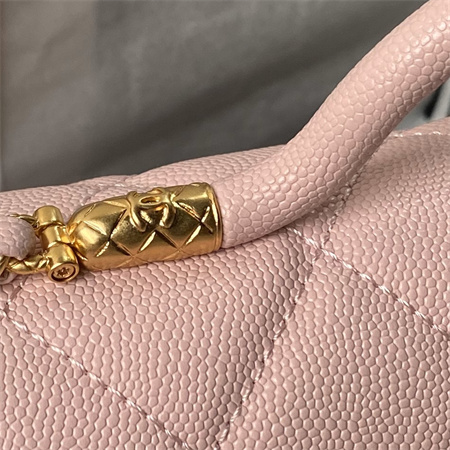 Chanel Flap Bag With Top Handle Grained Shinny Calfskin Gold Tone Metal Pink AS4957