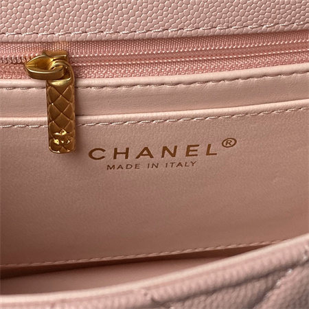 Chanel Flap Bag With Top Handle Grained Shinny Calfskin Gold Tone Metal Pink AS4957