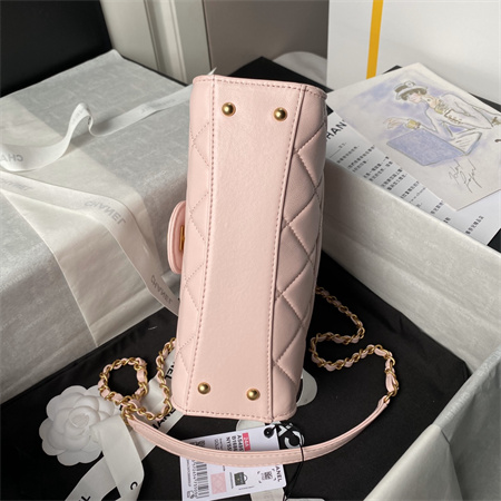 Chanel Flap Bag With Top Handle Lambskin Gold Tone Metal Pink AS4957