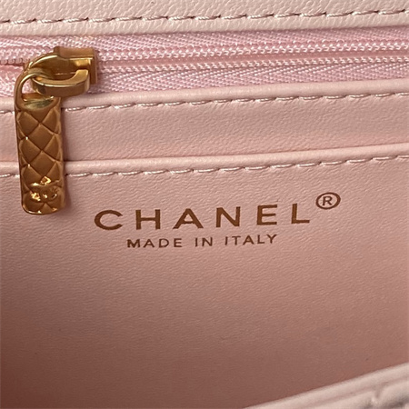 Chanel Flap Bag With Top Handle Lambskin Gold Tone Metal Pink AS4957