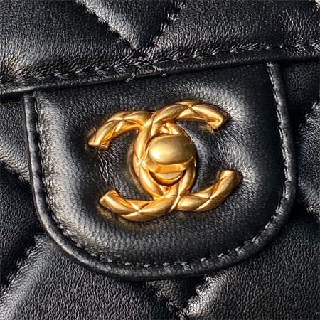 Chanel Flap Bag With Top Handle Lambskin Gold Tone Metal Black AS4957