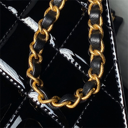 Chanel Flap Bag With Top Handle Patent Calfskin Gold Tone Metal Black AS4957