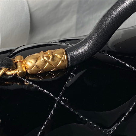 Chanel Flap Bag With Top Handle Patent Calfskin Gold Tone Metal Black AS4957