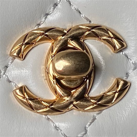 Chanel Mini Coco Handle Bag Shinny Calfskin Aged Gold Metal White AS2215